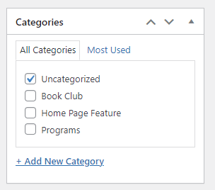 Screenshot of the categories widget for a WordPress post