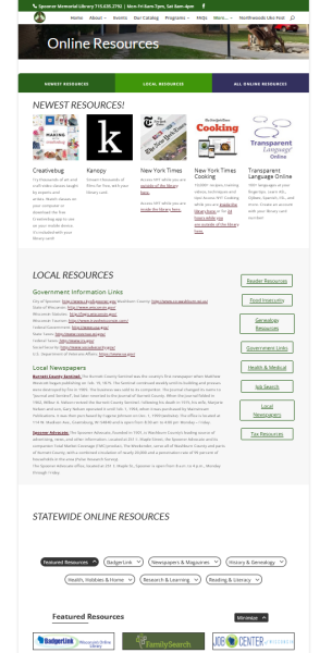 whole page screenshot of online resources page with anchor links