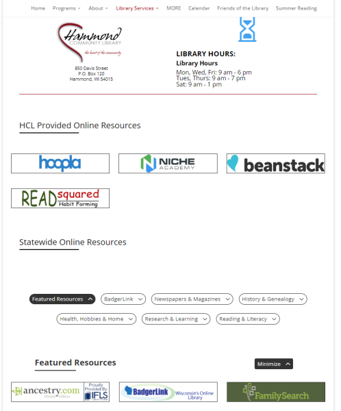 Online resources page with custom resource links in blurb module