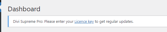 screenshot of divi supreme pro error on WordPress dashboard