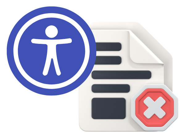documents icon showing a red x symbol indicating a document is not accessible displayed with blue website accessibility logo
