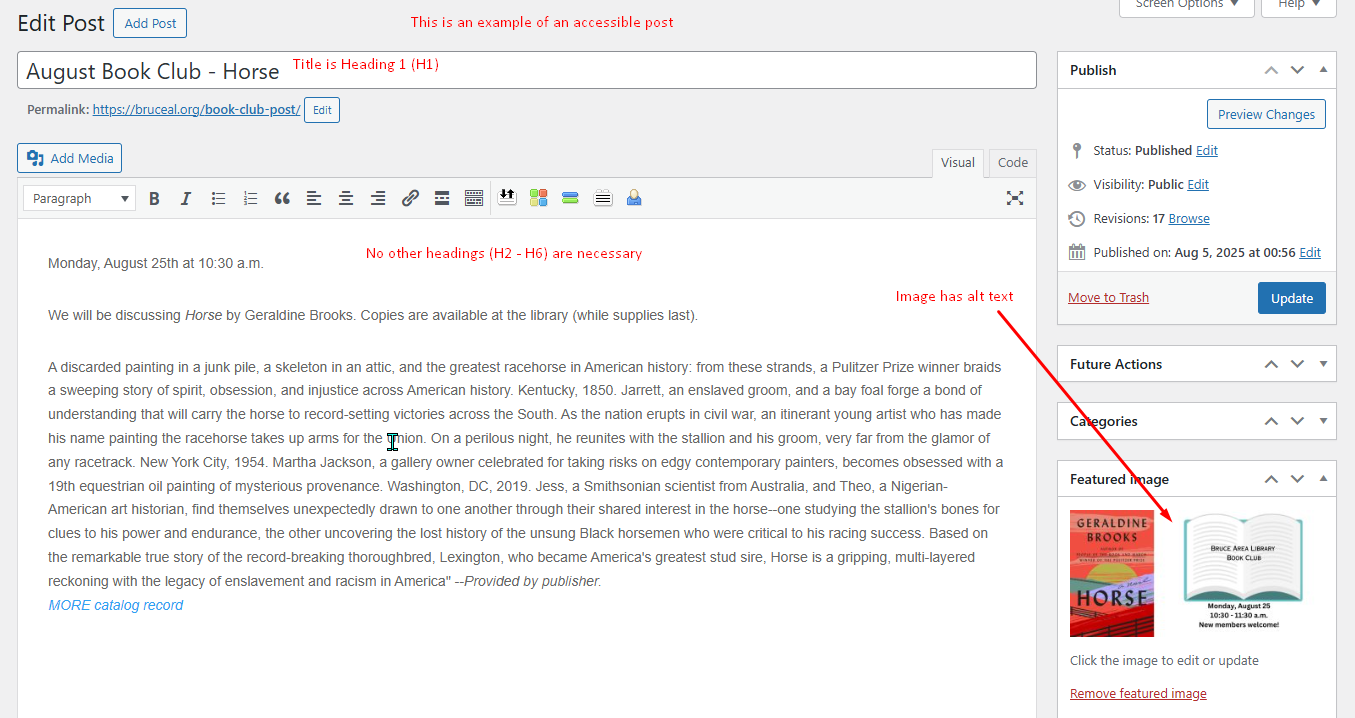 Blog post editor showing details for 