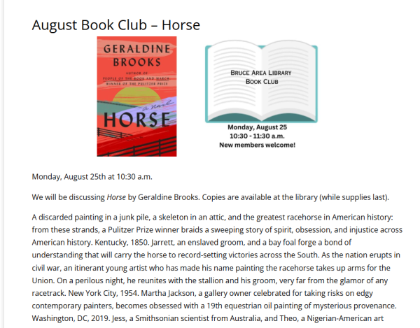 Book club announcement for 