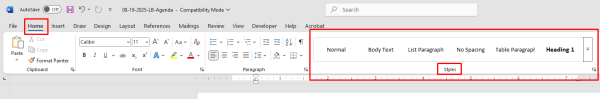 Screenshot of a Microsoft Word document interface with the 