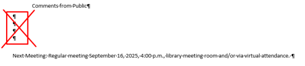Word document showing hidden characters with a red 