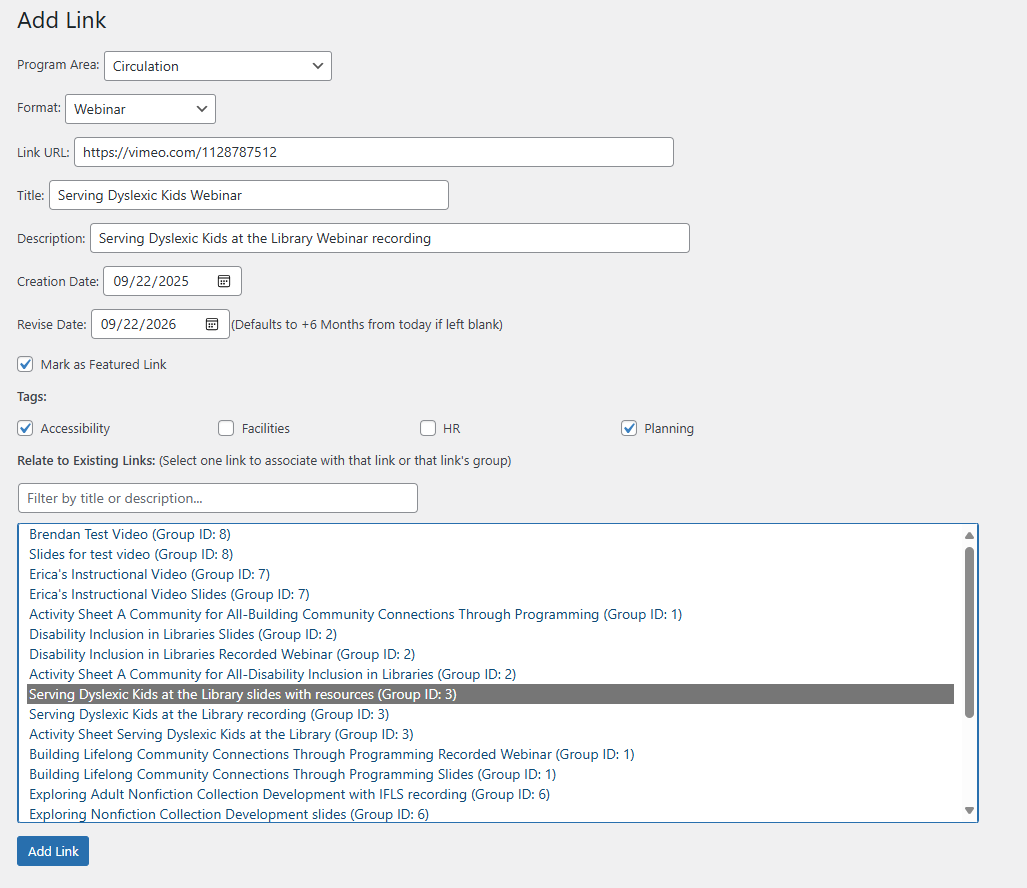 Link Manager add link print screen image