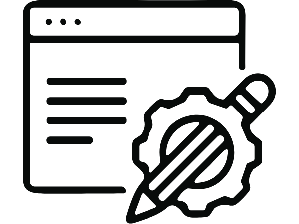 Icon of a web page with a gear and pencil.