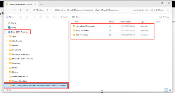 Screenshot of the Windows File Explorer with a shortcut to a SharePoint document repository highlighted in the sidebar and the folders in that library appearing in the main body navigation.
