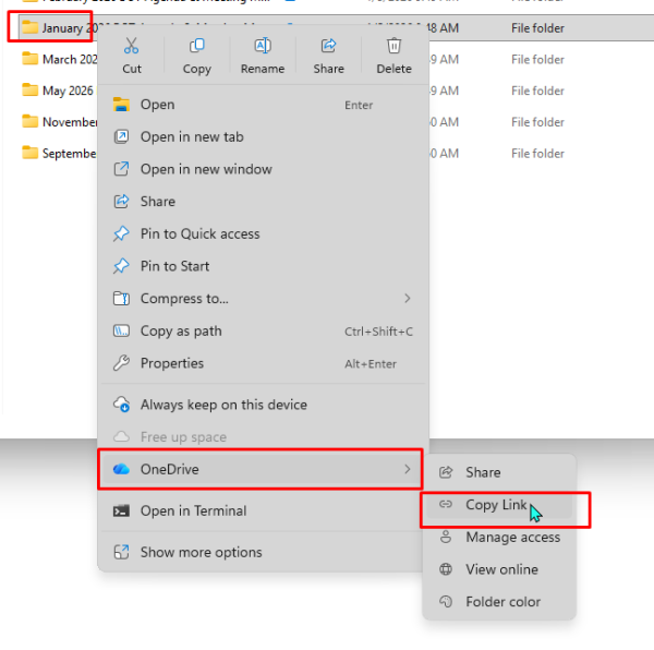 Screenshot of the file explorer shortcut menu with