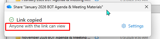 Screenshot of the copy link dialogue box with