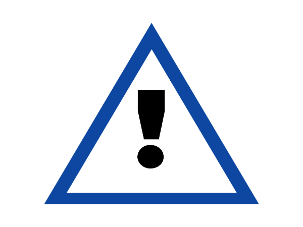 Blue outline of an equilateral triangle containing a black exclamation mark.