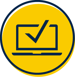 Equalize Digital Accessibility Checker logo, a yellow circle with an outline of a blue laptop computer icon with a blue checkmark across the screen.
